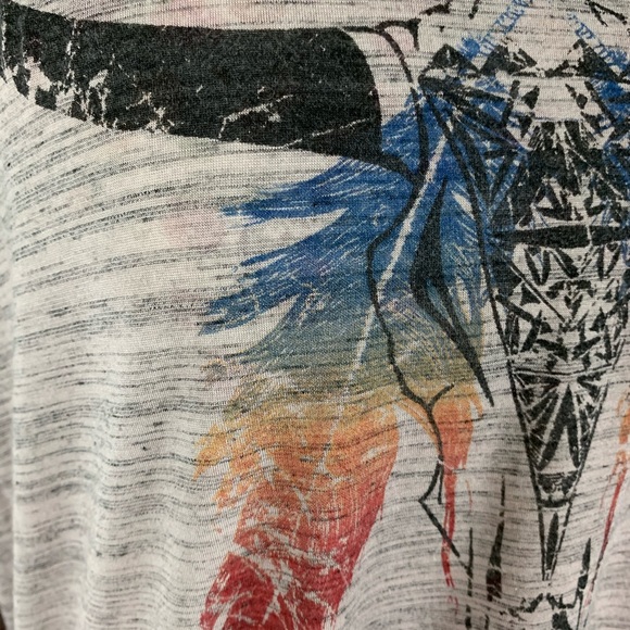 Lush tan lightweight drop-sleeve Top multicolor longhorn western boho motif L - Picture 10 of 15